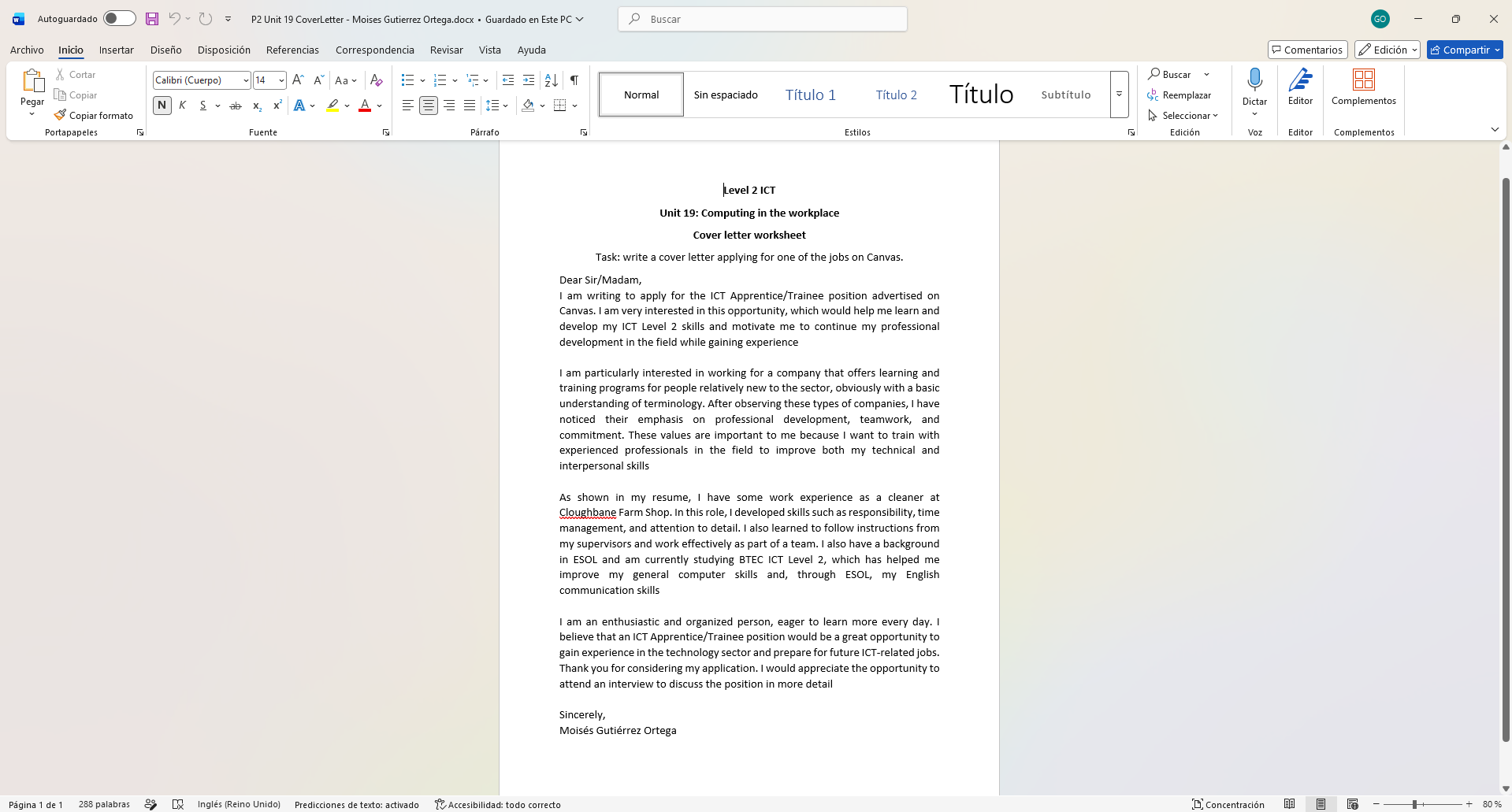 P2 — CV and cover letter