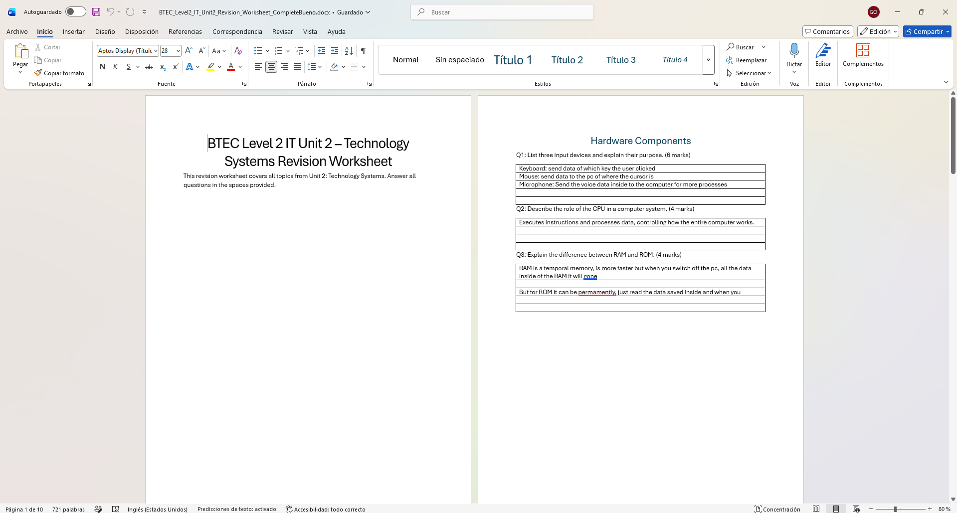 Revision Worksheet