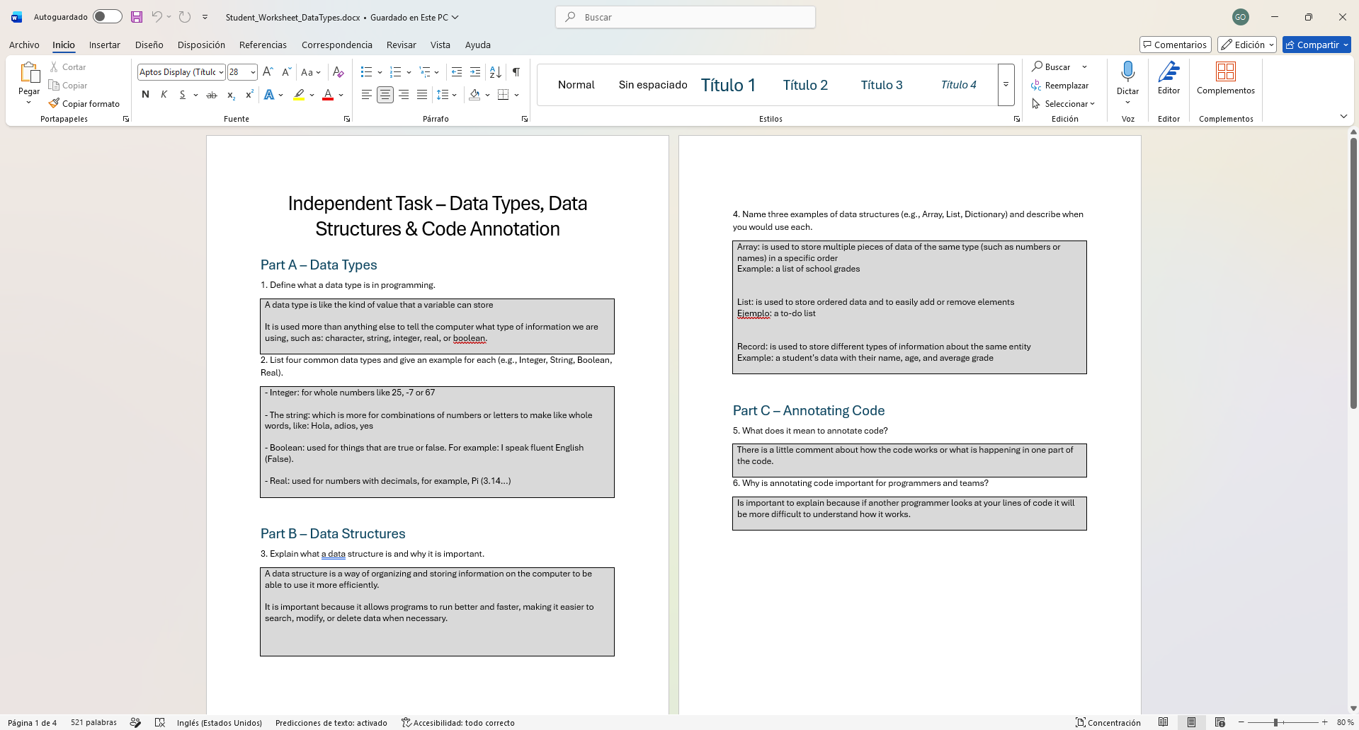 Data Types Worksheet